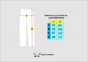 Tabela de Medidas Calça de Agasalho