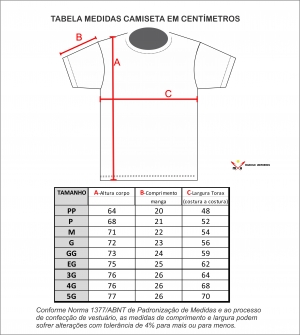 Tabela de Medidas Camisetas e Polos Masculinas