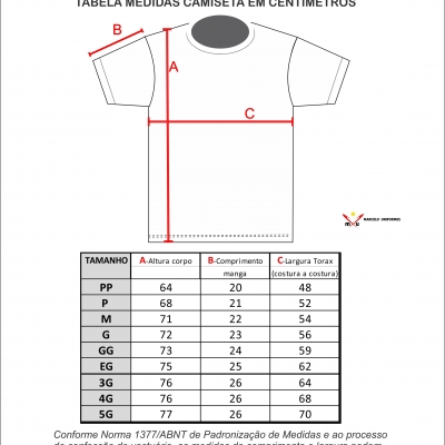 Tabela de Medidas Camisetas e Polos Masculinas